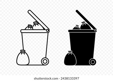 Dustbin icon set isolated on transparent background