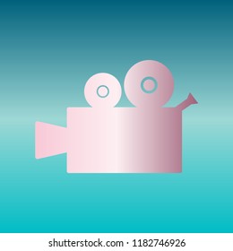 Dustbin icon. Vector. Pink bronze gradient icon at turquoise gradient background.