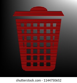 Dustbin icon. Vector. Striped red and black icon at gradient blackish background. Zebra.