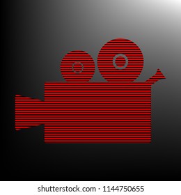 Dustbin icon. Vector. Striped red and black icon at gradient blackish background. Zebra.
