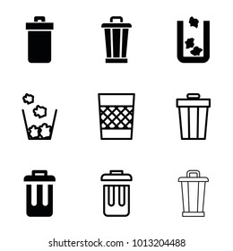 Dustbin icons. set of 9 editable filled and outline dustbin icons such as trash bin