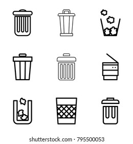 Dustbin icons. set of 9 editable outline dustbin icons such as trash bin