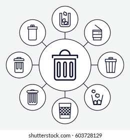 Dustbin icons set. set of 9 dustbin outline icons such as trash bin, delete trash bin