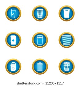 Dustbin icons set. Flat set of 9 dustbin vector icons for web isolated on white background