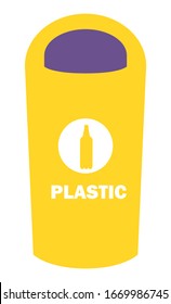 Dustbin for plastic vector, flat style container for throwing rubbish. Sorting litter and recycling disposal, bottle image sign for refuse collection, ecological concern