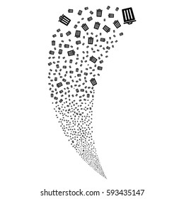 Dustbin random fireworks stream. Vector illustration style is flat black iconic symbols on a white background. Object fountain made from scattered symbols.