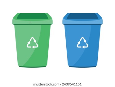 Dustbin set with recycle bin symbol. Waste sorting icons set cartoon vector. Garbage sorting. Sort ecology. Vector Illustration