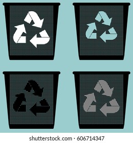 Dustbin with sign utilization pail bucket serene or with metal for paper icon set.