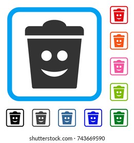 Dustbin Smile icon. Flat gray pictogram symbol inside a blue rounded rectangle. Black, gray, green, blue, red, orange color additional versions of Dustbin Smile vector.