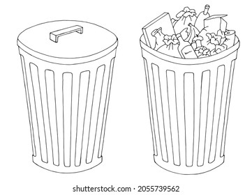 Dustbin trash can graphic black white sketch isolated illustration vector