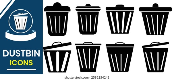 	
Dustbin, Trash can icon, Recycle bin icon, vector set. Silhouette of Delete icon, Garbage bins vector set. Waste sorting containers design. Vector illustration.