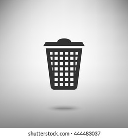 Dustbin vector icon. Dark gray icon with shadow on floor.
