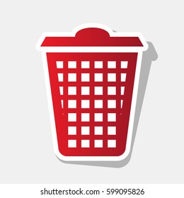 Dustbin vector icon. Vector. New year reddish icon with outside stroke and gray shadow on light gray background.