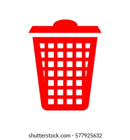 Dustbin vector icon. Vector. Red icon on white background. Isolated.