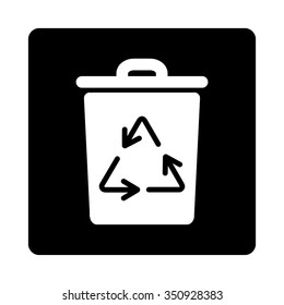 Dustbin vector icon. Style is flat rounded square button, white and black colors, white background.