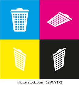 Dustbin vector icon. Vector. White icon with isometric projections on cyan, magenta, yellow and black backgrounds.