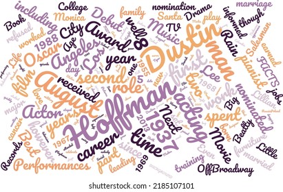 DUSTIN HOFFMAN 8. August 1937 Word Cloud in Vektorkunst Kreativität bunter weißer Hintergrund