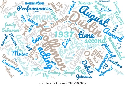 DUSTIN HOFFMAN 8. August 1937 Word Cloud in Vektorkunst Kreativität bunter weißer Hintergrund