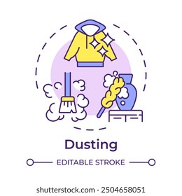 Dusting multi color concept icon. Cleaning method, clothing. Housekeeping service. Round shape line illustration. Abstract idea. Graphic design. Easy to use in infographic, presentation