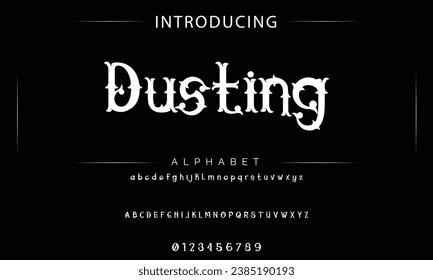 Dusting Vintage decorative font. Lettering design in retro style with label. Perfect for alcohol labels, logos, shops and many other.