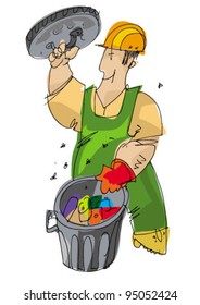 dustman with bin - cartoon