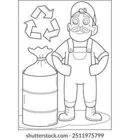 dustman trash waste coloring book page for kids and adults creative coloring mindful relaxation activity