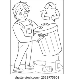 dustman trash waste coloring book page for kids and adults creative coloring mindful relaxation activity