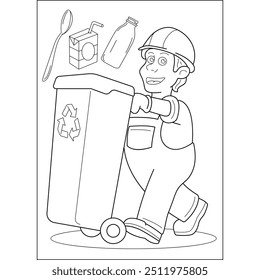 dustman trash waste coloring book page for kids and adults creative coloring mindful relaxation activity