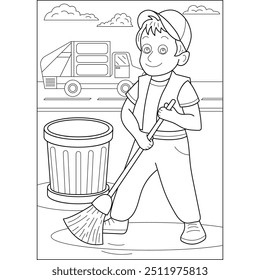 dustman trash waste coloring book page for kids and adults creative coloring mindful relaxation activity