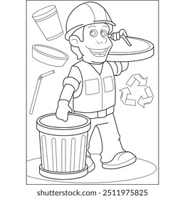 dustman trash waste coloring book page for kids and adults creative coloring mindful relaxation activity