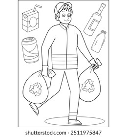 dustman trash waste coloring book page for kids and adults creative coloring mindful relaxation activity