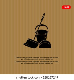  dustpan,  broom and  bucket,  cleaning, icon, vector
