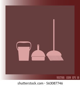 dustpan, broom, cleaning, bucket,vector icon