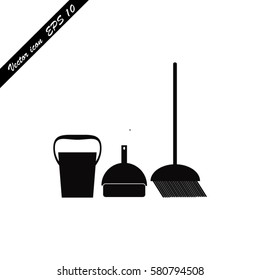 dustpan, broom, cleaning, bucket,vector icon