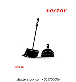  dustpan,  broom,  cleaning, vector icon 
