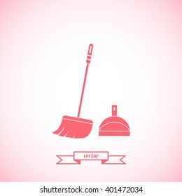  dustpan,  broom,  cleaning, vector icon 