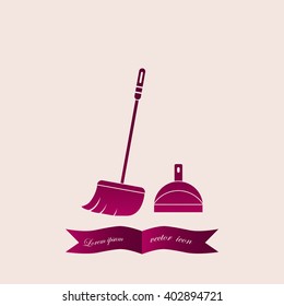  dustpan,  broom,  cleaning, vector icon 