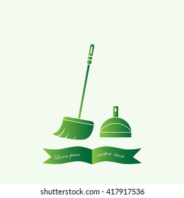  dustpan,  broom,  cleaning, vector icon 
