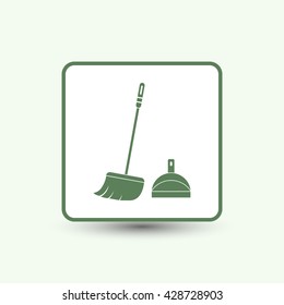  dustpan,  broom,  cleaning, vector icon 
