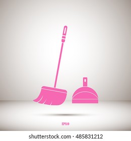  dustpan,  broom,  cleaning, vector icon 