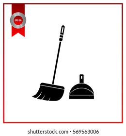  dustpan,  broom,  cleaning, vector icon 