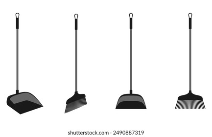 dustpan and broom icon set vector illustration isolated on white background.