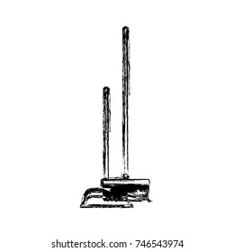 dustpan and broom in monochrome blurred silhouette vector illustration