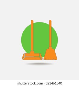 Dustpan and broom vector icon