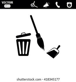 dustpan, broom,trashcan, cleaning, vector icon