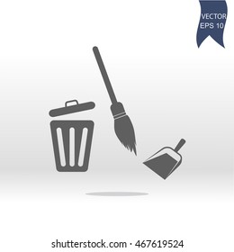 dustpan, broom,trashcan, cleaning, vector icon