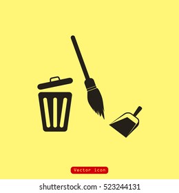 dustpan, broom,trashcan, cleaning, vector icon