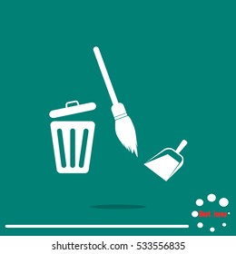 dustpan, broom,trashcan, cleaning, vector icon