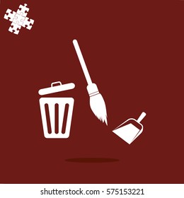 dustpan, broom,trashcan, cleaning, vector icon