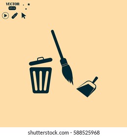 dustpan, broom,trashcan, cleaning, vector icon